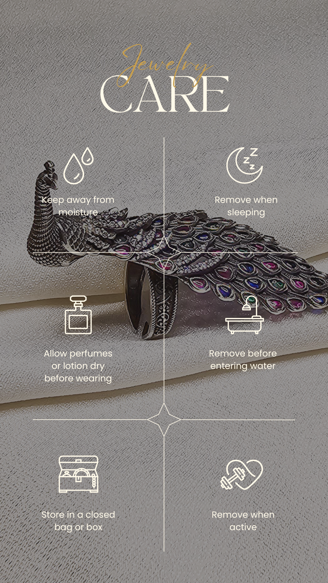 ELEGANT PEACOCK SILVER RING